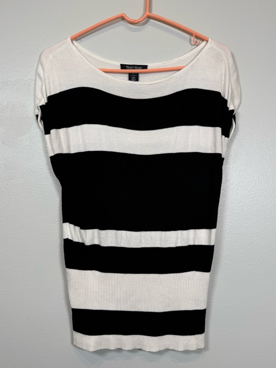 White House Black Market Tops - White House Black Market Black Ivory Striped Longline Sweater Tunic Top Size L